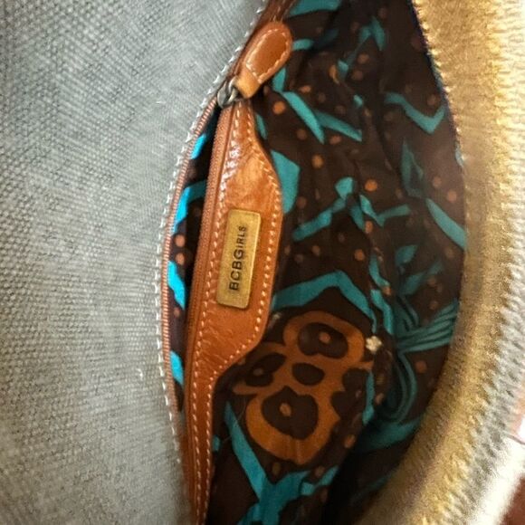 Bcbgirls Purse Brown Khaki Canvas Rope Baguette | Color: Brown/Green - Picture 7 of 8